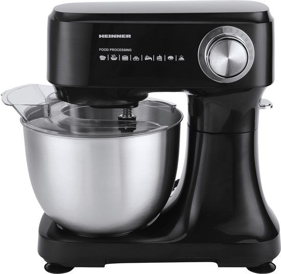 Heinner Keukenmachine 600W – 3,5L RVS Mengkom – 12 Snelheden – Pulse-functie – Planetaire Mixer – Zwart – Inclusief Klopper, Kneedhaak