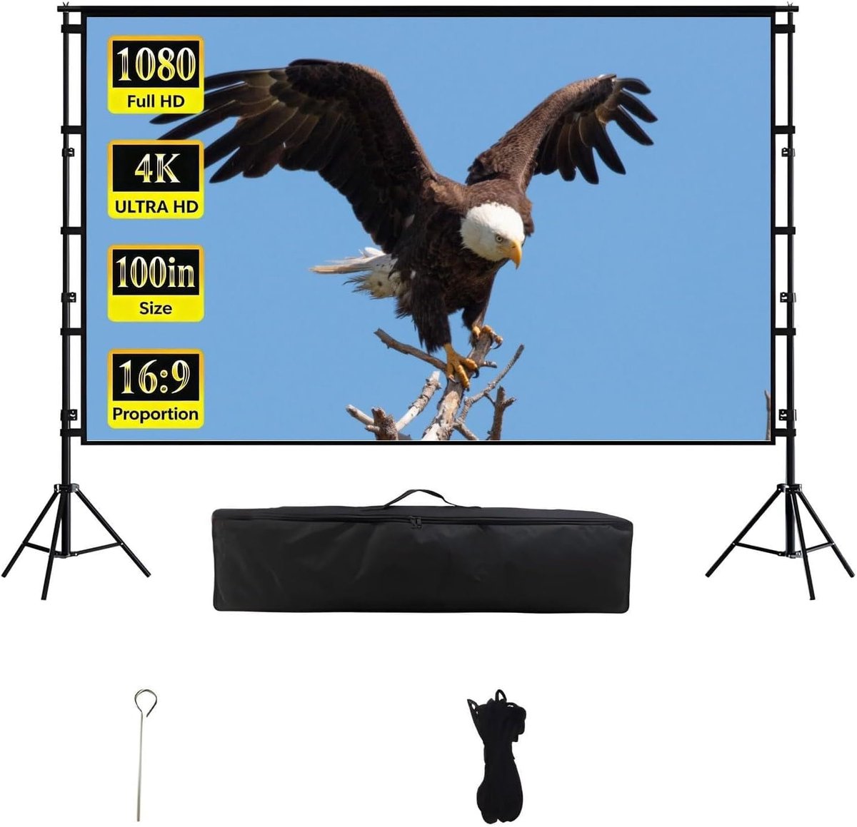 Draagbaar Projectiescherm - Statief Scherm - Buiten Films Kijken - Kreukvrij en Wasbaar - 100 Inch 16:9 - Wit