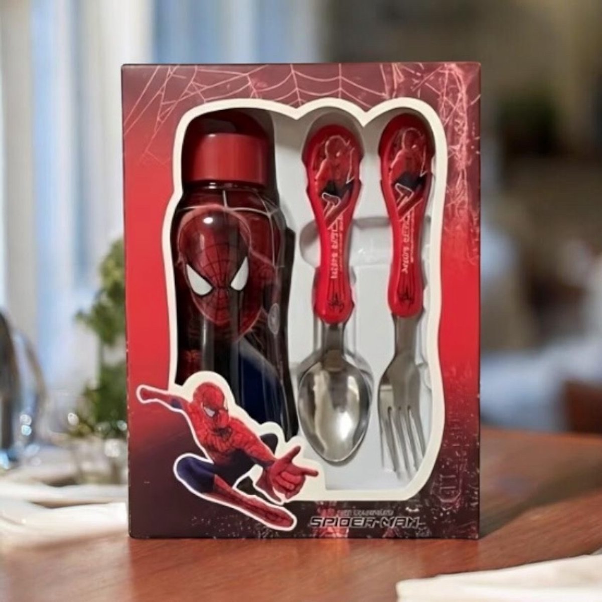 Twenty Two Spider-Man 3-delige set voor kinderen | waterfles met bestek | Spider-Man | kindvriendelijk | herbruikbaar | ideaal voor school, picknick, reizen | cadeau voor jongens
