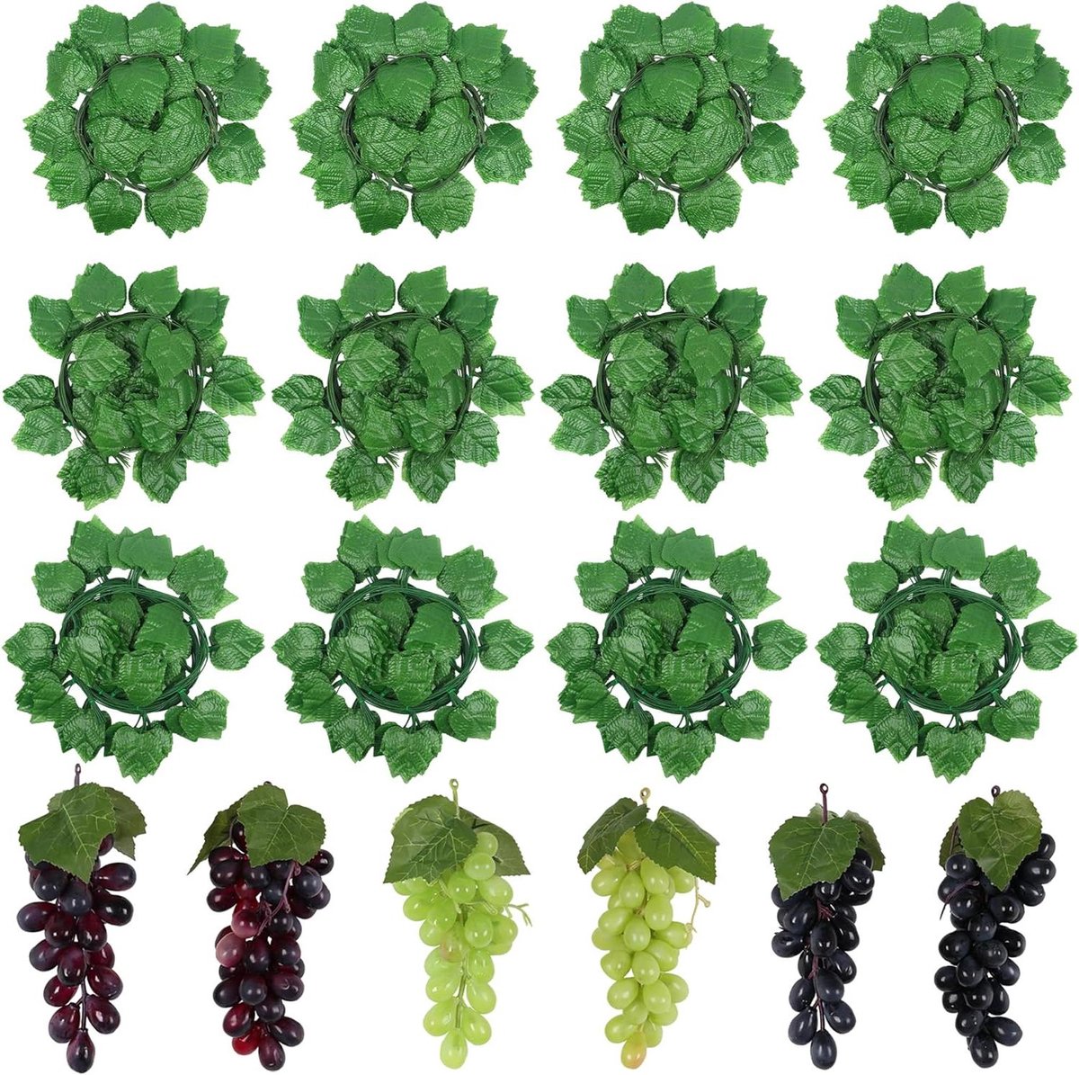 Decoratieve Druiven - Kunstfruit - Woondecoratie - Realistisch Uiterlijk - 2.4 Meter Lengte - Groen Paars Zwart