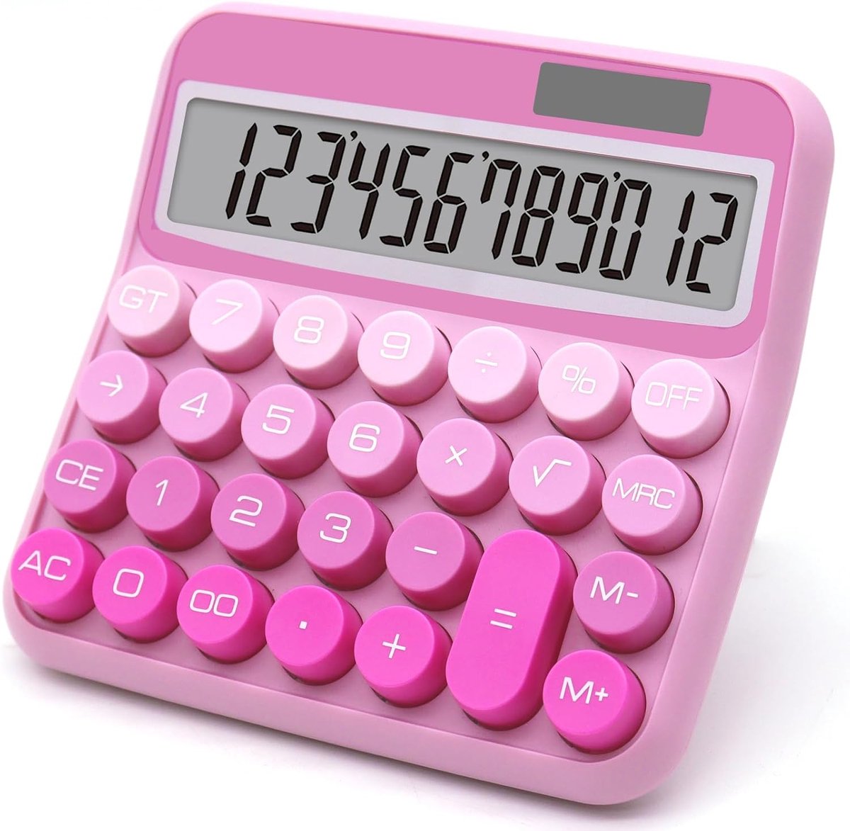 Rekenmachine - Grote Knoppen - Bureau Werk - Dubbele Energiebron - 15 x 14.8 cm - Verloop Roze