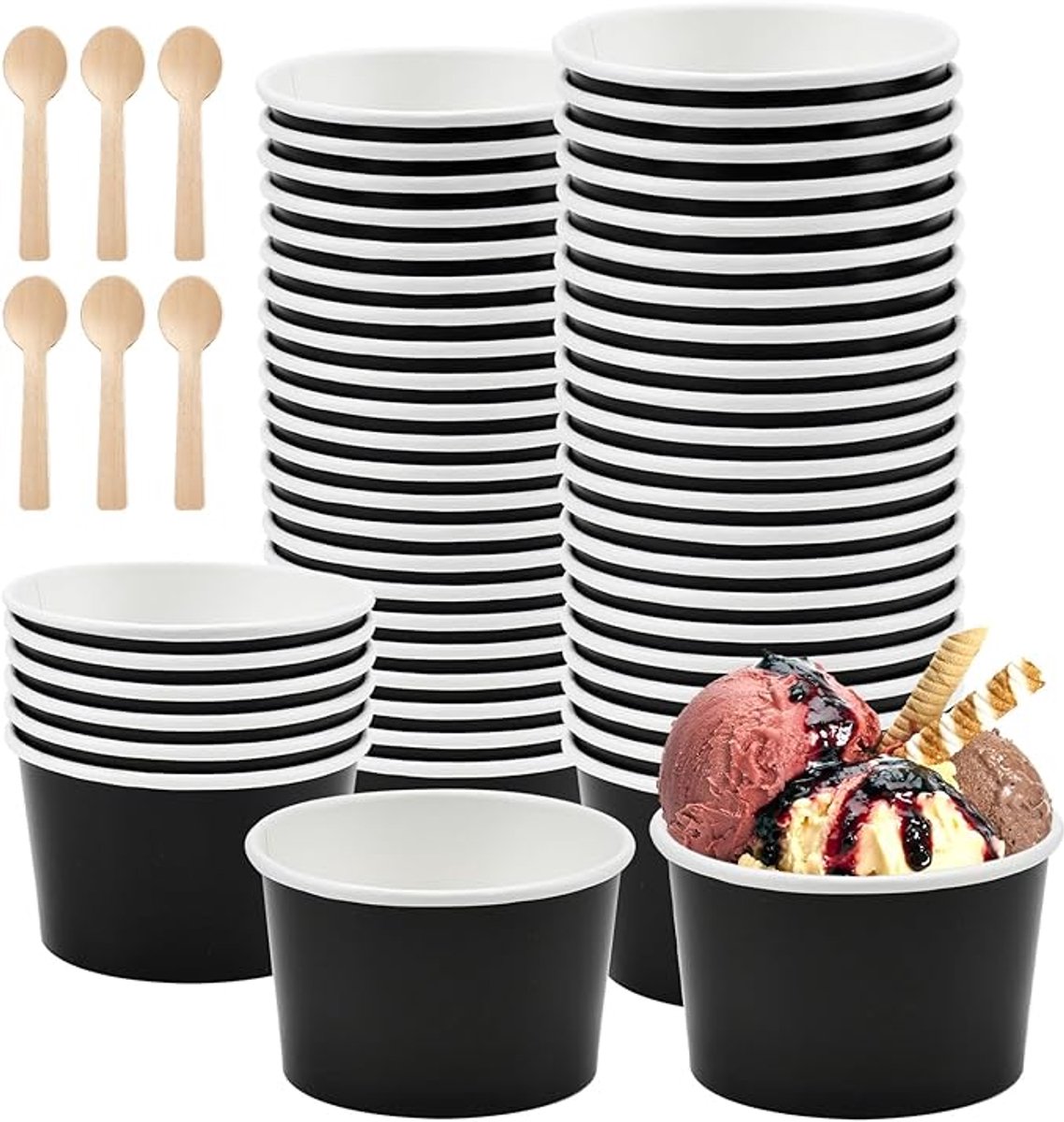 Ijsbeker - ijsbeker karton - 240 ml - Sterk en Stevig Karton - IJsbakjes - Papieren taartbekers - 50 Pcs - Zwart - Party schepijs softijs ijsje zomer festival thema feest - van Imperatoris