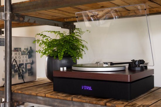 Aulo - Vinyl platenspeler met ingebouwde luidsprekers en subwoofer - Bluetooth - Duurzaam design in luxueuze donker houten afwerking — afbeelding 5