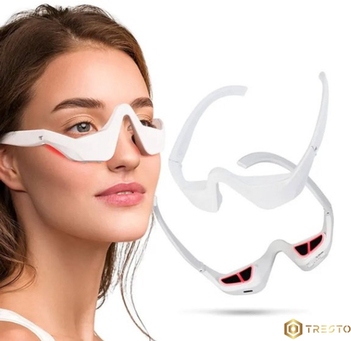 TRESTO - Oogmassage Apparaat – Vermindert Wallen & Donkere Kringen – EMS & Rood Licht Therapie – Oogverzorging & Huidverbetering – Ontspannend Oogmasker