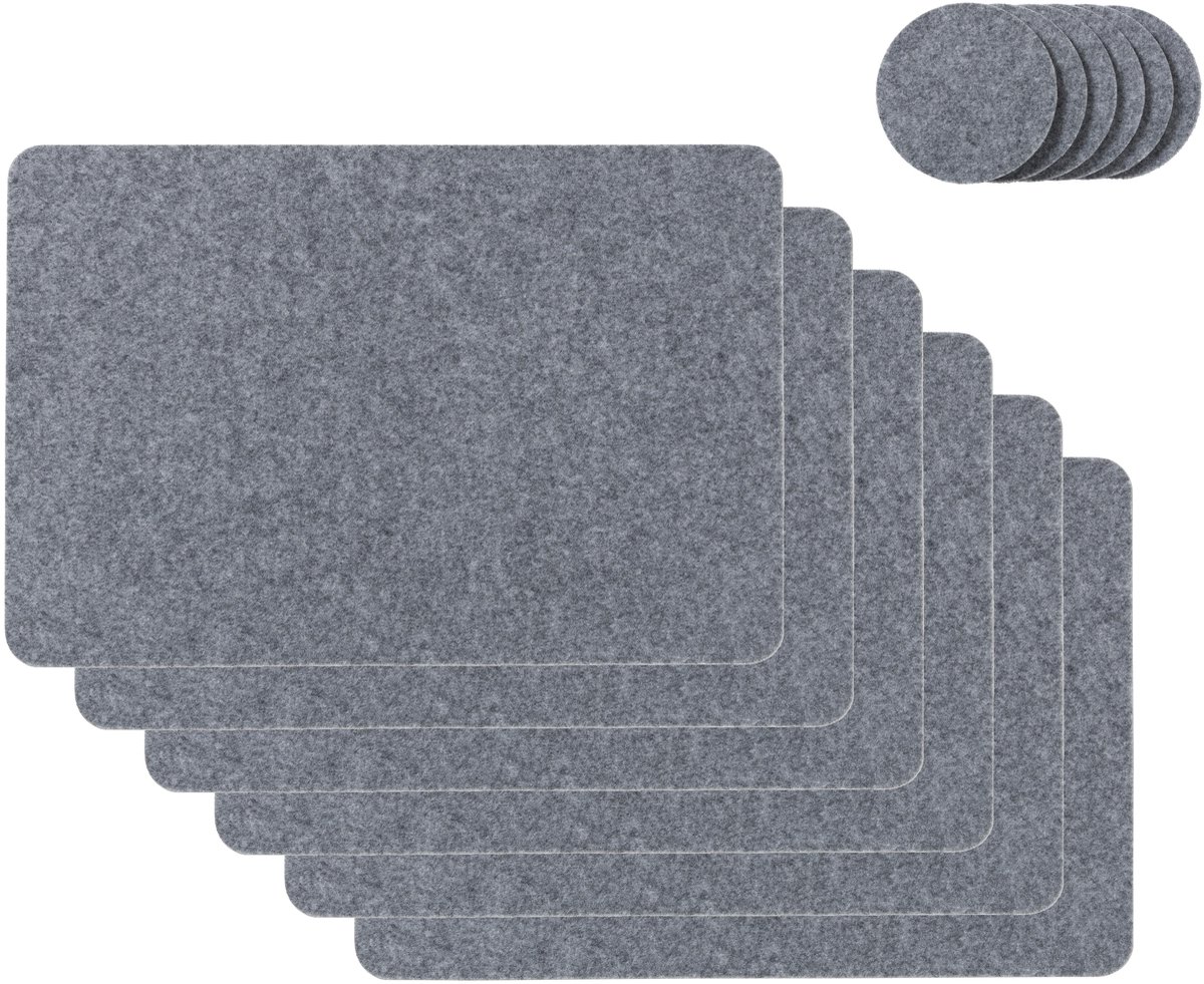Vilt Placemats Rechthoek 6-delig met Onderzetters Grijs - 5mm