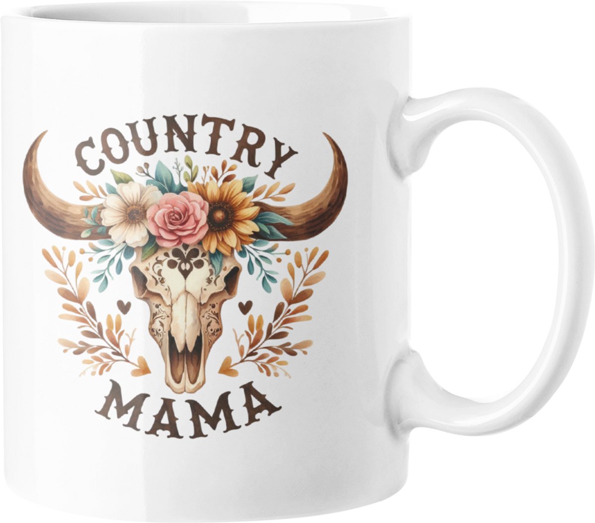 Country Mama Bloem Stierschedel 11oz Koffiemok - Westerse Boho Cowgirl Cadeau