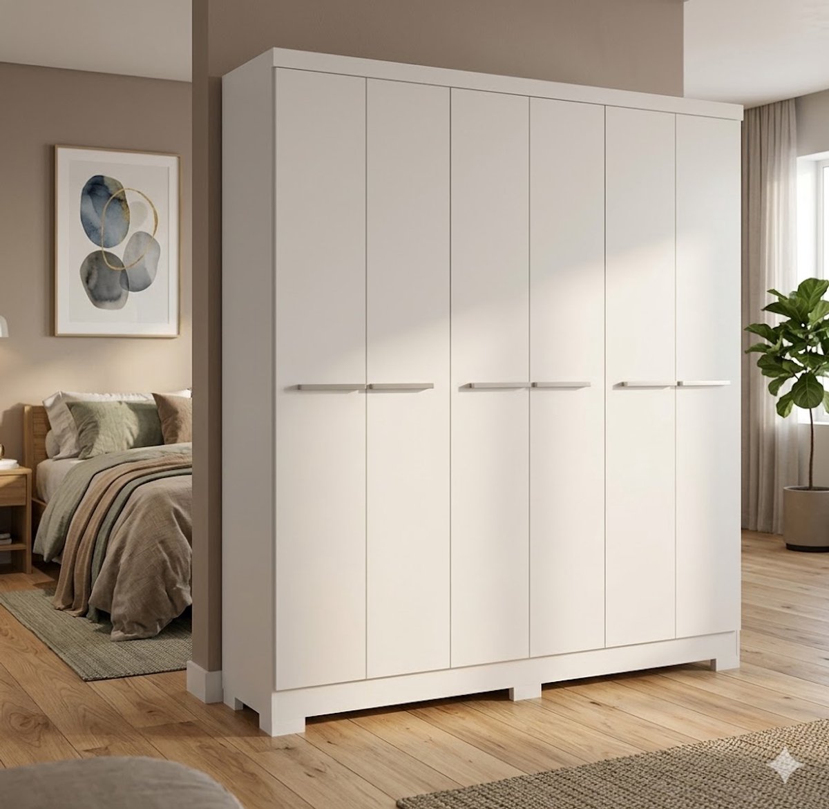 Kledingkast 6-Deurs 202 x 47 x 217 cm – Moderne Ruime Garderobekast met Legplanken en Hangruimte – Wit | Vermissen