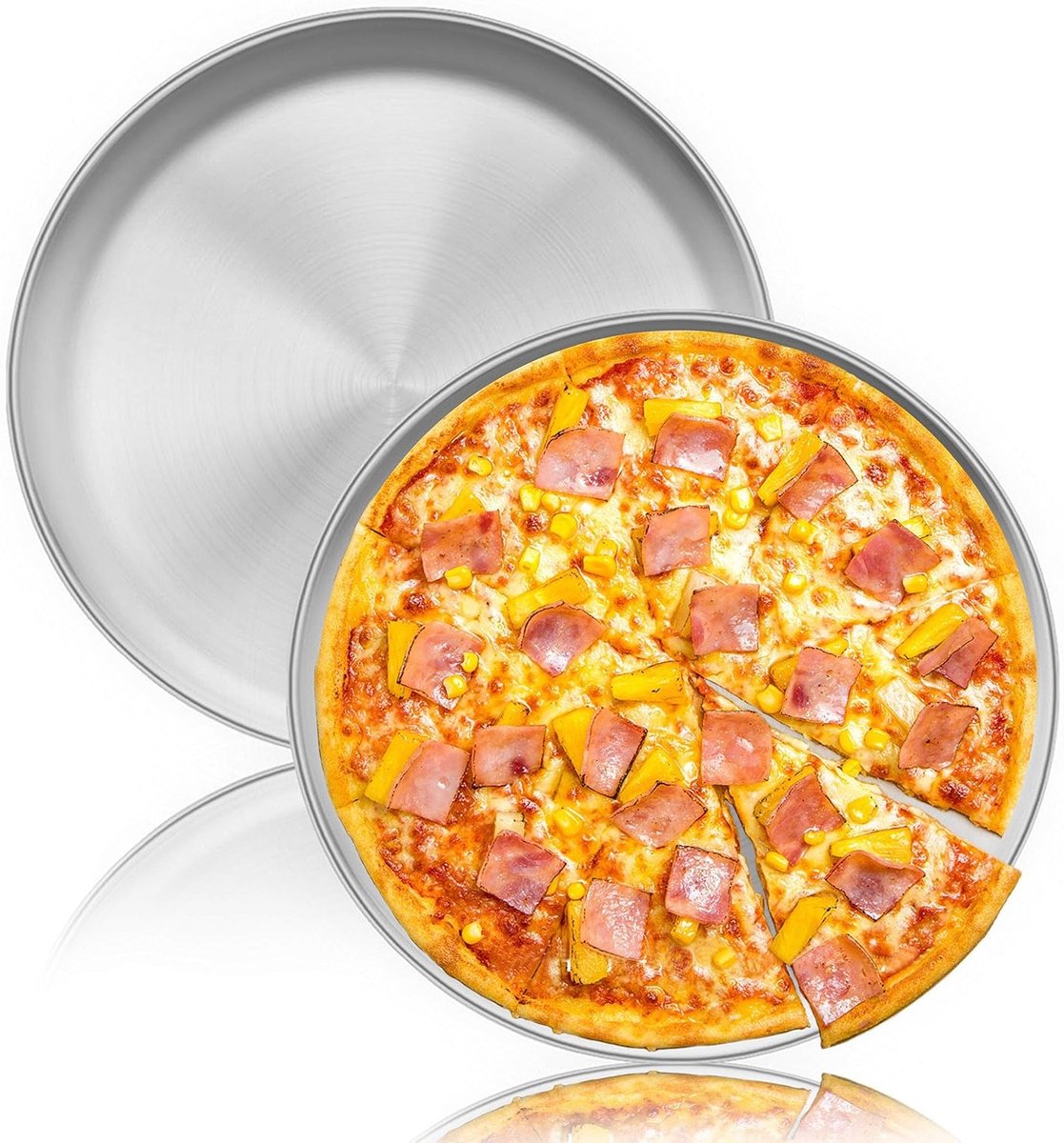 Ronde 30 cm Pizza Bakplaat van RVS, Set van 2 voor Oven, Gezond en Duurzaam, Makkelijk Schoon te Maken en Vaatwasserbestendig