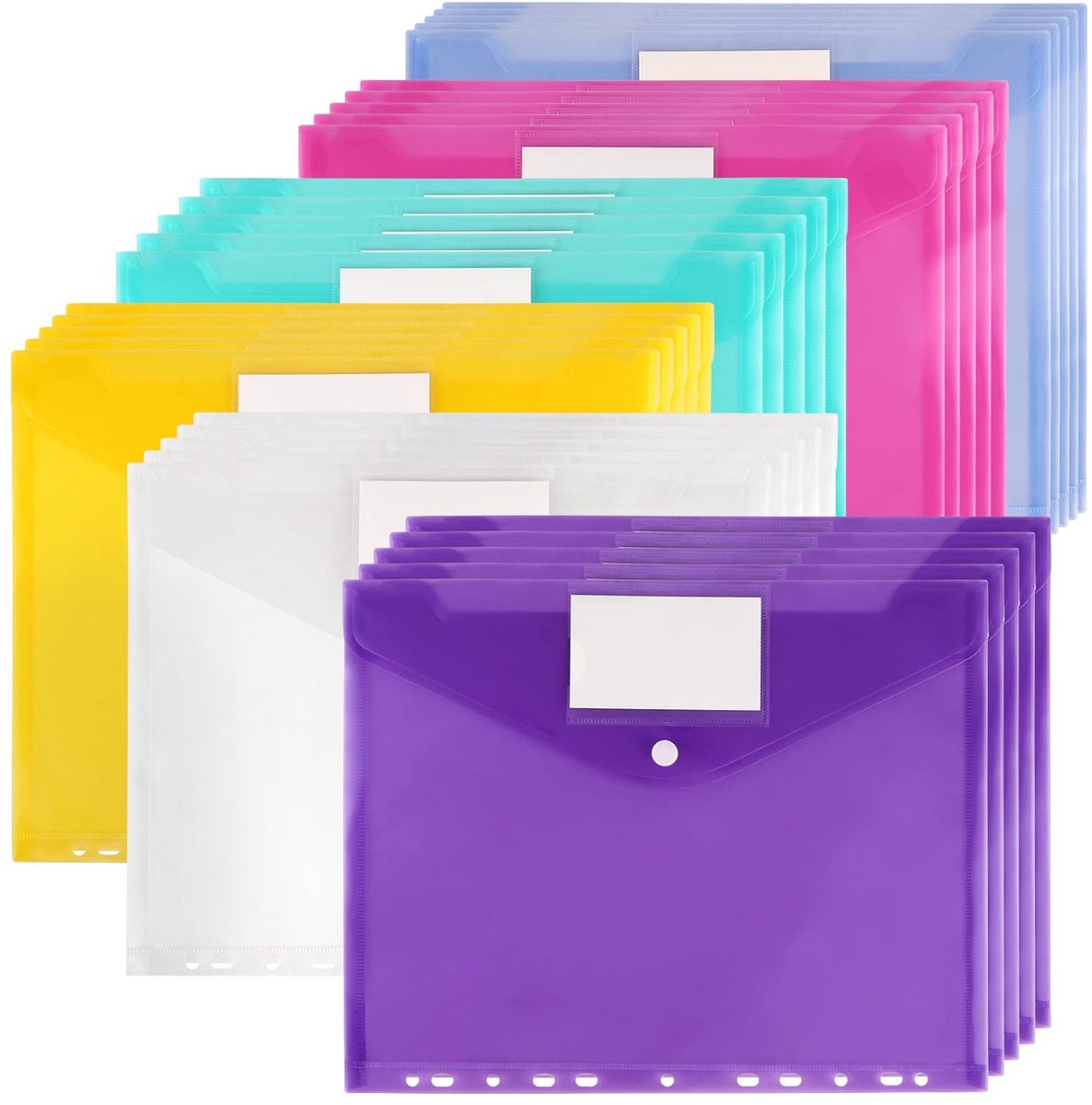 Allecto - A4 documentportefeuilles - 30 stuks - Geperforeerde portefeuilles met knoopsluiting - 6 kleuren - Ideaal voor documentbeheer - Geschikt v...
