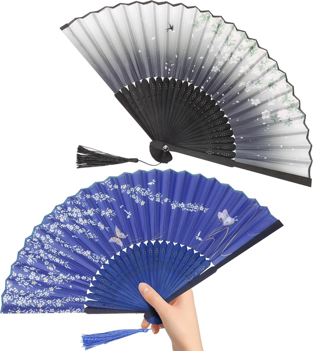 Handwaaier - Spaanse Handwaaier - Verkoeling Waaiers voor Zomerse Themperatuur - Waaier Festival - Chinese Waaier - Festival Waaier - Verkoelend - Handventilator - Tegen Opvliegers - 2 Stuks - Zwart en Blauw - van Imperatoris
