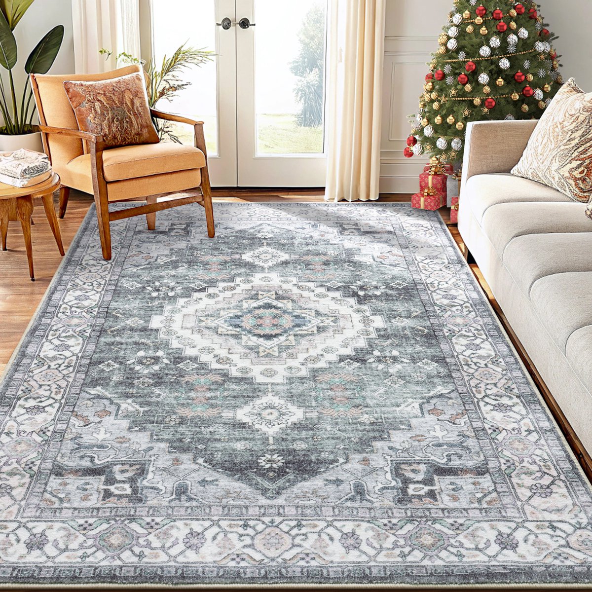 Homaxy Woonkamerkleed - Zacht Fluwelen Vloerkleed Voor Naast Het Bed - Wasbaar Klein Vloerkleed - 153x214 cm - Rechthoekig - Grijs
