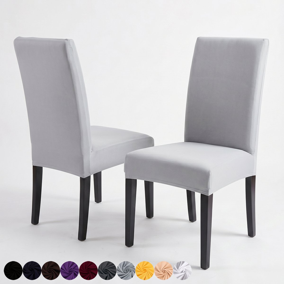 Qelus Stretch Eetkamerstoel Hoezen - 2 Stuks Spandex Stoelhoes met Bloemen & Ruitpatroon - Afneembare Stoelbeschermer voor Woonkamer, Bruiloft & Feest Banket - Lichtgrijs