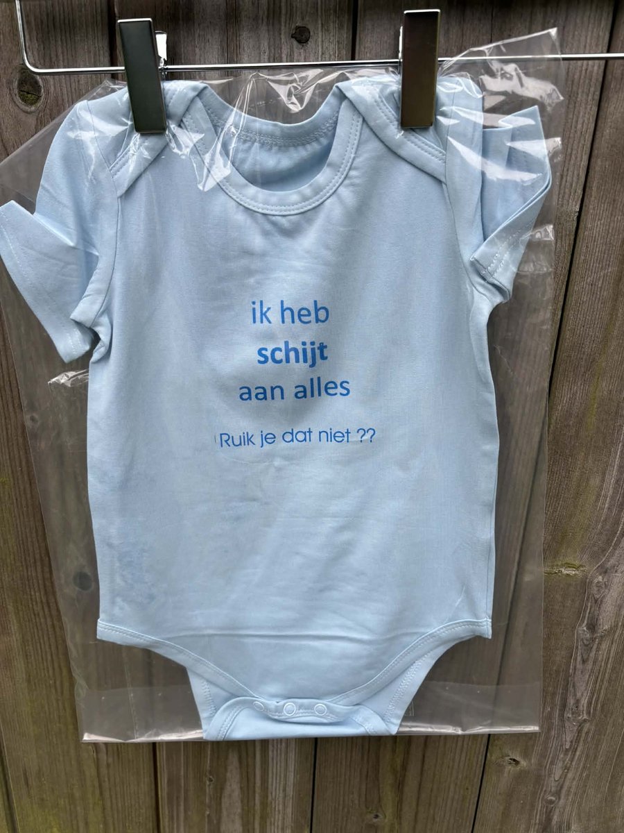 Baby romper Blauw met Tekst - Maat 12/18 maanden