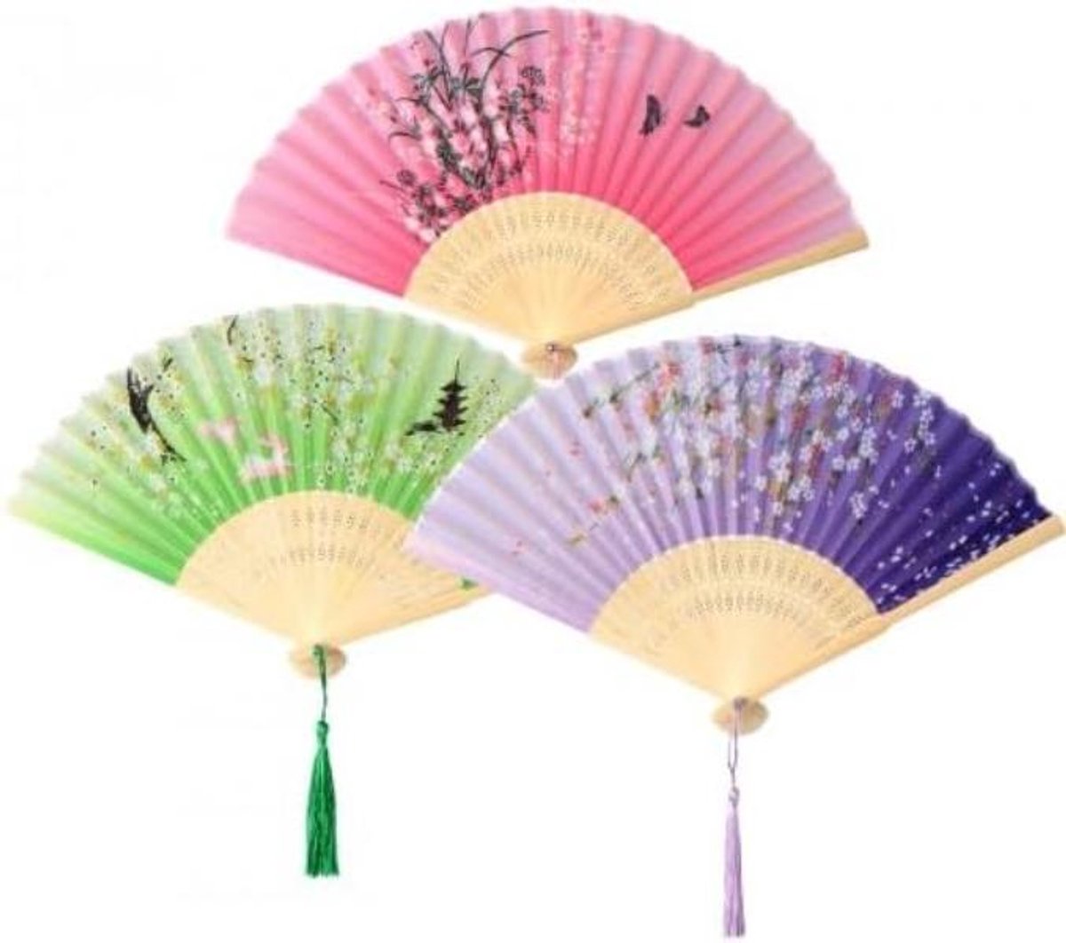 Handwaaier - Spaanse Handwaaier - Verkoeling Waaiers voor Zomerse Themperatuur - Waaier Festival - Chinese Waaier - Festival Waaier - Verkoelend - Handventilator - Tegen Opvliegers - 3 Stuks - Veelkleurig - van Imperatoris