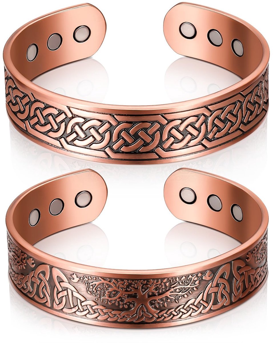 Allecto - Magneetarmband - Koper - Verstelbaar - 3500 Gauss - 9 Magneten - Retro Design - Geschikt voor Mannen en Vrouwen - 2 Stijlen
