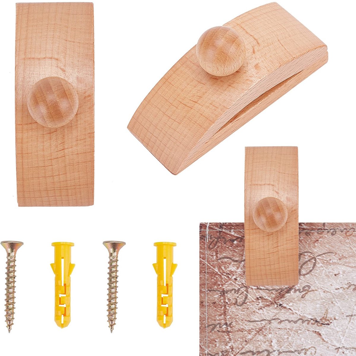 Allecto - Houten dekbed- en wandhangers - Wandtapijthangers - Bruin - Geschikt voor gipsplaat - Muurclips met schroeven en ankers