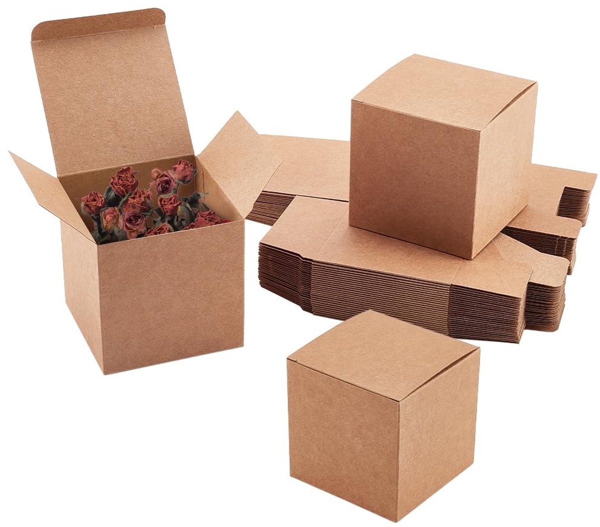 Allecto - Gift Paper Box - Kraft Papier - 30 Stuks - 9x9x9cm - Verpakking - Favor Boxen - Geschikt voor Feestdagen - Bruin