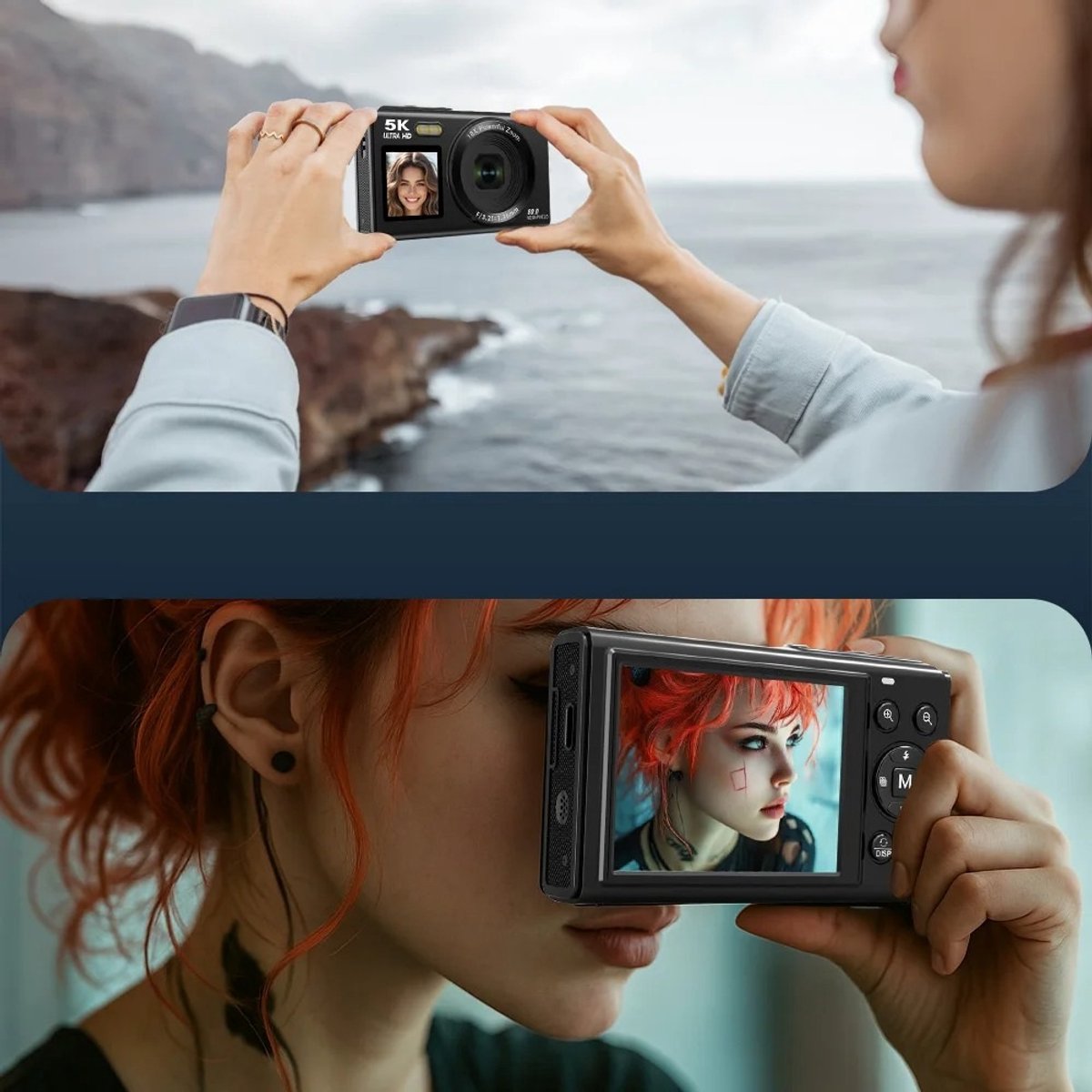 WiseGoods Premium Digitale Foto Camera 5K 80MP Met Dubbel Scherm - 18x Zoom Autofocus - Compacte Vlogcamera Voor Reizen - Zwart thumbnail 4