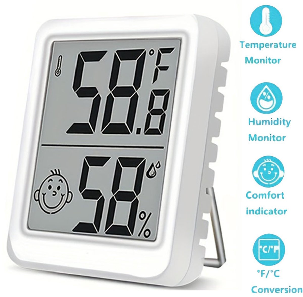 Digitale Mini-luchtvochtigheidsmeter voor binnen- Kamerthermometer - Hygrometer - Meet Vochtigheid en Temperatuur - Voor het Regelen van Het Klimaat - Wit