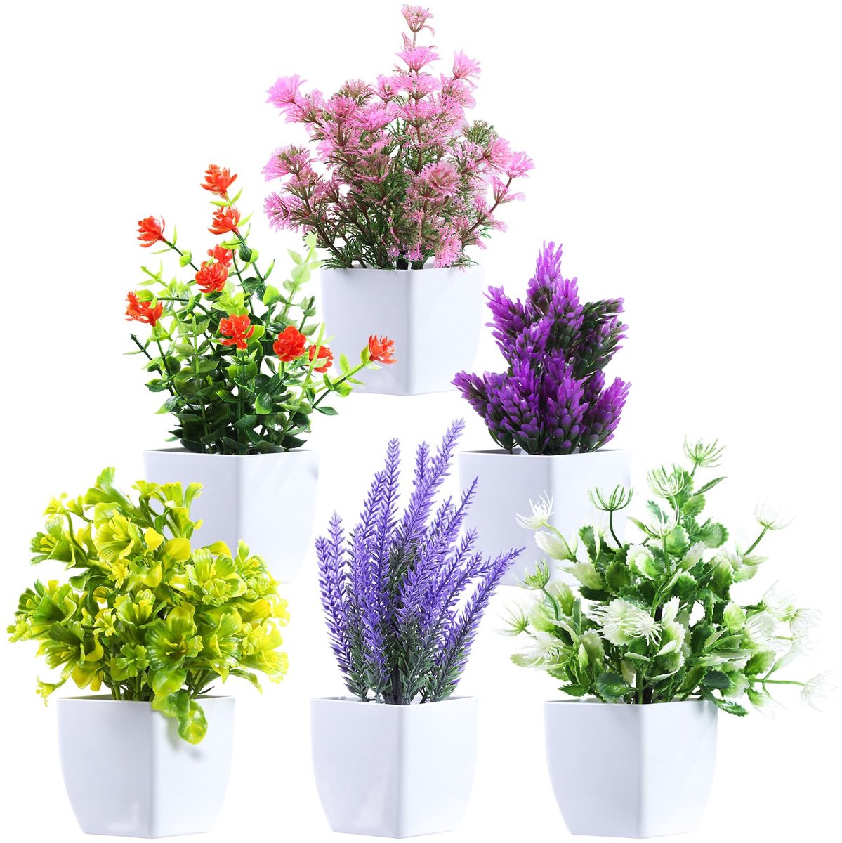 6 stuks kleine kunstplanten met bloemen – Mini kunstbloemen in pot voor thuis, kantoor, tafel en landelijke interieurdecoratie