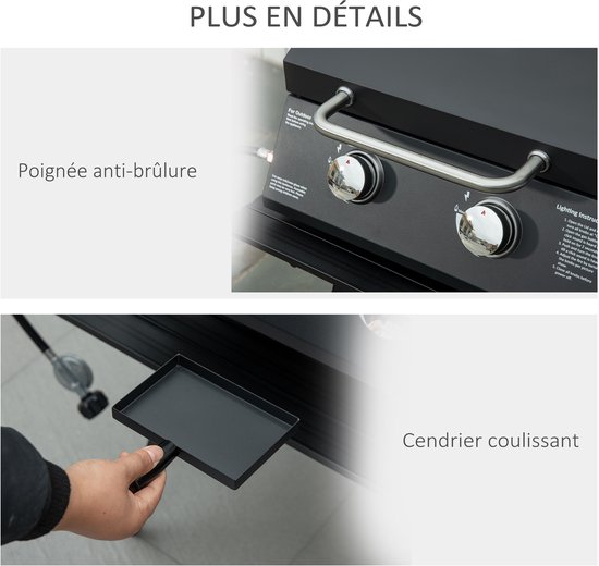 Outsunny Gasgrill - Staal - 55x46,5x41cm - Zwart van Outsunny — afbeelding 2