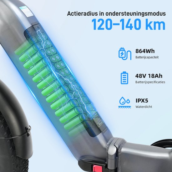 TTGO F6 Pro Opvouwbare Elektrische Fiets - 864Wh Lithium Accu - Actieradius tot 140 km - Aluminium Frame met Achtervering - 20×4.0 inch Fatbike Banden - Shimano 7 Versnellingen - Hydraulische Schijfremmen– Elektrische Stadsfiets - Grijs van TTGO — afbeelding 5