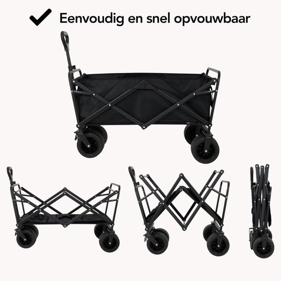 RUX® Bolderkar Opvouwbaar Luchtbanden - Bolderkar Opvouwbaar - Bolderkar Kinderenvervoer - Zwart - 57cm x 96cm x 57cm van Merkloos — afbeelding 2