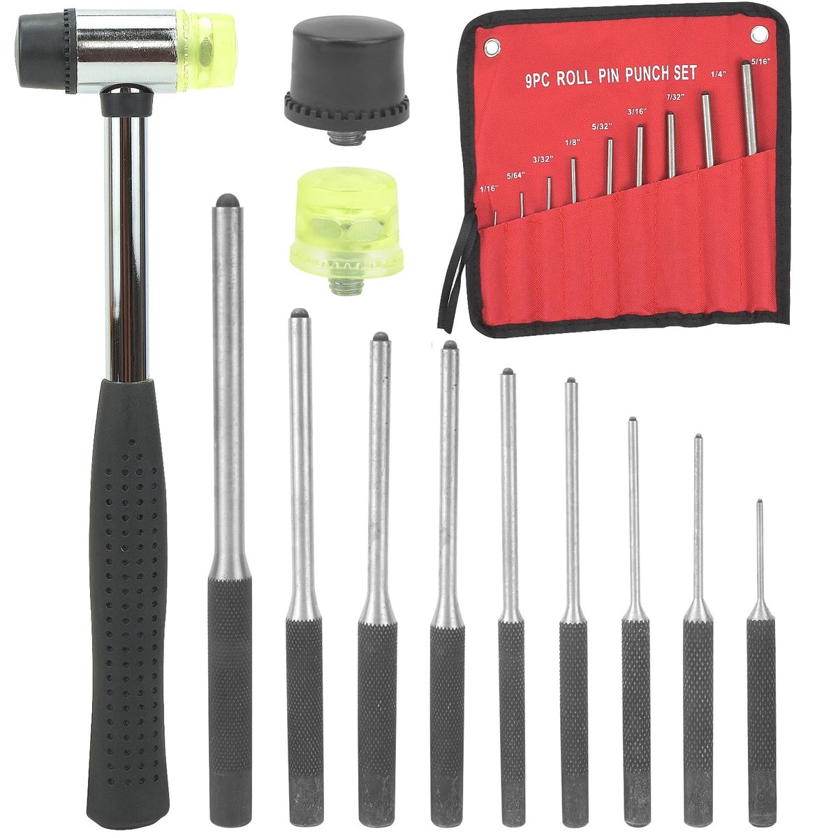 MTTProducts - Cylindrische-Pin-Punch Set - 9-delig - Inclusief Hamer - Voor Car Repair - Handig voor Horloges en Sieraden - Voor Klussen