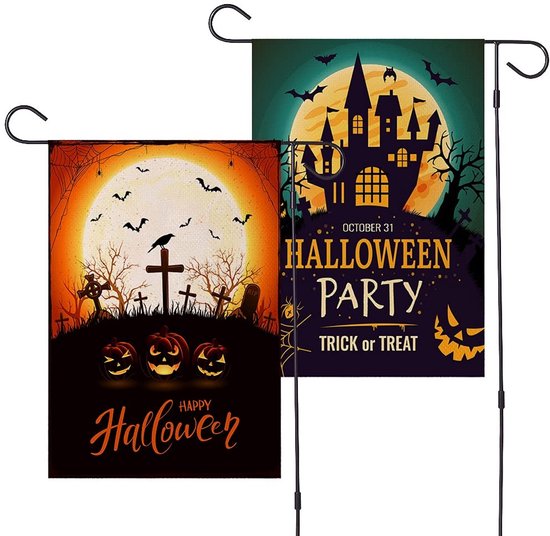 MTTProducts - Halloween Tuin Vlaggen - Dubbelzijdige Vlaggen - Weerbestendig - Pompoen Tuin Vlaggen - Decoratie voor Halloween - Set van 2