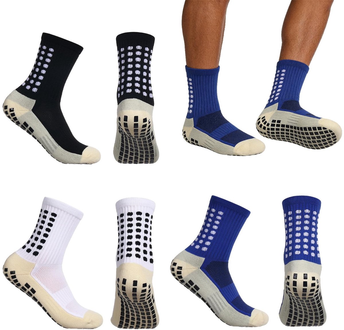 MTTProducts - Grip voetbalsokken - antislip sportsokken - ademend - 39-45 - voetboogondersteuning - perfect voor voetbal en hardlopen - 3 paar