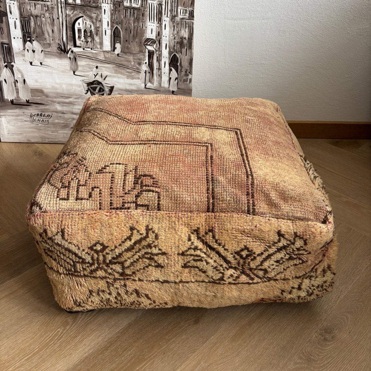 Unlimited Living Poef - Vloerkussen - Marokkaans - Handgemaakt - Wol - 60x60 cm - Gevuld Lichtroze