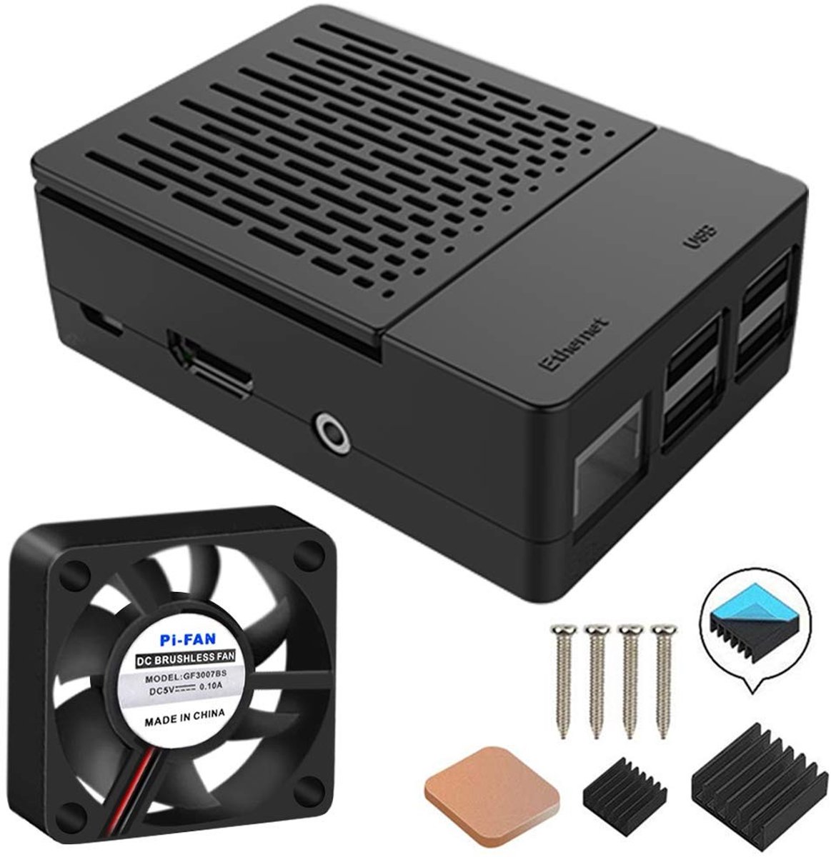 Byshayne - Raspberry Pi Case - Koeling - Zwart - Geschikt voor Raspberry Pi 3 B+ - Inclusief ventilator en koellichaampjes - Perfecte bescherming