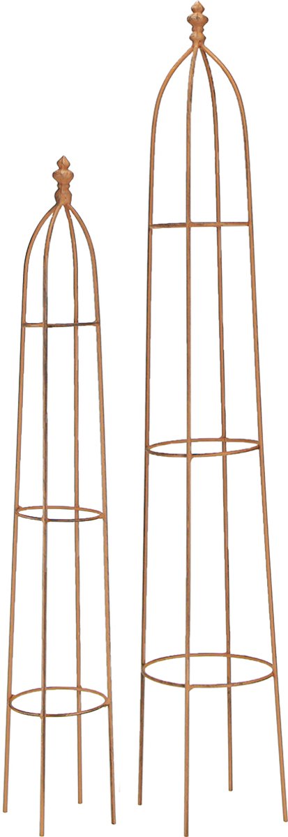 Obelisk van metaal met roestlook en traliewerk, 69/86 cm, set van 2