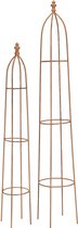Obelisk van metaal met roestlook en traliewerk, 69/86 cm, set van 2