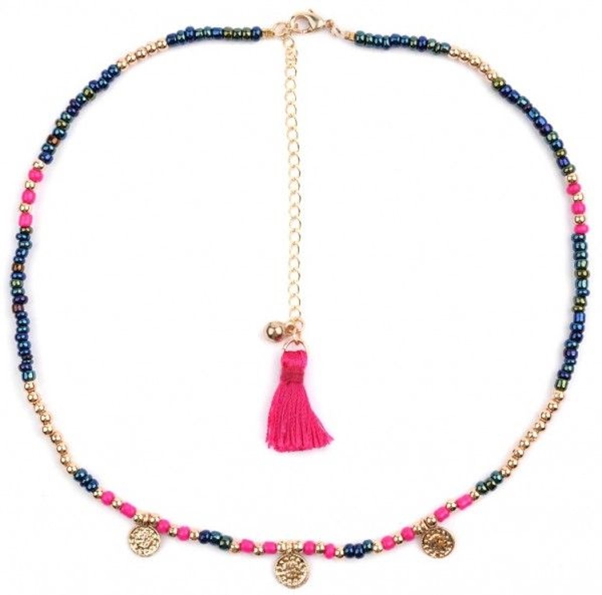 She life style - Choker / ketting met munten - 36-43 cm - Goud/Paars/Blauw
