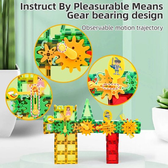 MAGPLAYER Magnetische Tegels 85 Stuks met Tandwielen – Magnetisch Bouwspeelgoed – STEM & Montessori Speelgoed – Educatief Constructiespeelgoed voor Kinderen vanaf 3 Jaar