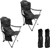 Chaise de camping Recalma XXL - Pliable - Lot de 2 - Dossier haut et appui-tête – Porte-gobelet et poche de rangement – 150 kg – Chaise de pêche pliable – Sac de transport inclus – Noir