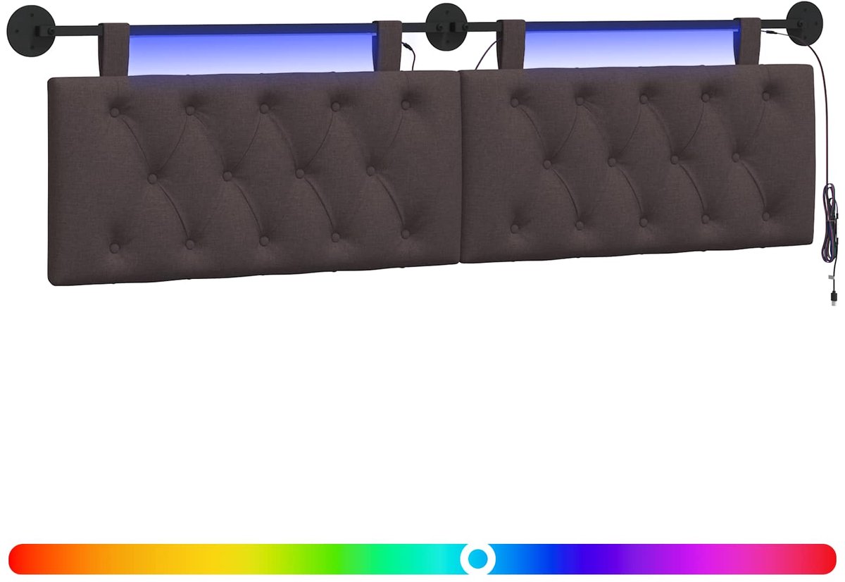 vidaXL - Hangend - hoofdbord - Met - LED-verlichting - Donkerbruin - Stof