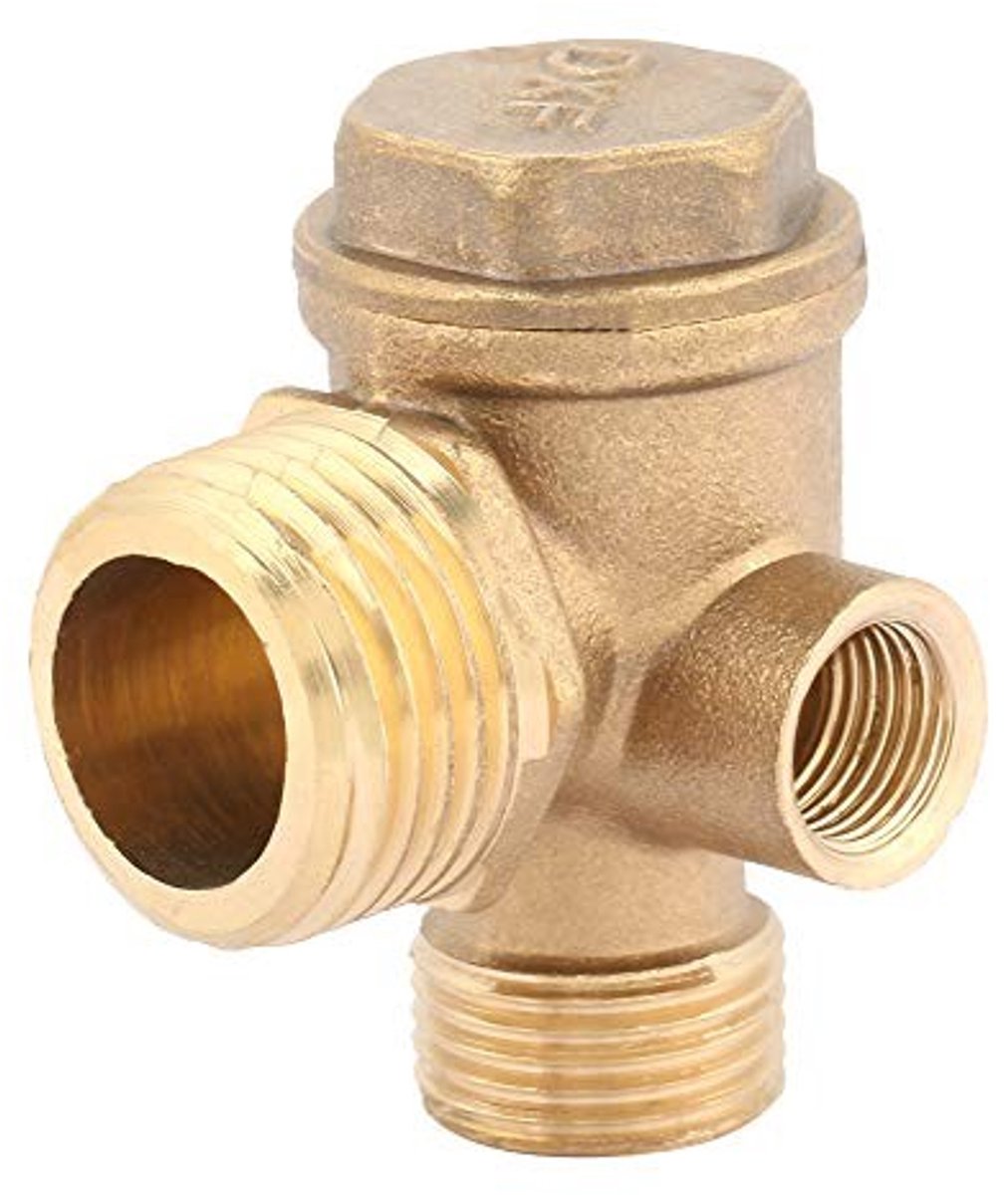 aladdien - Checkklep - 3-Weg Male Thread - Veiligheidsontwerp - 10x16x20mm - Voor Slangen en Persluchtpomp - Hoogwaardige Koper - Geschikt voor Luch..