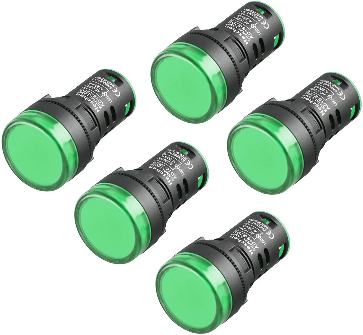 VT Goods - Heschen LED Indicator - 24V DC - Veilig en eenvoudig aan te sluiten - Groen - 20mA - 5 stuks - Geschikt voor binnenmontage - IP65 bescher..