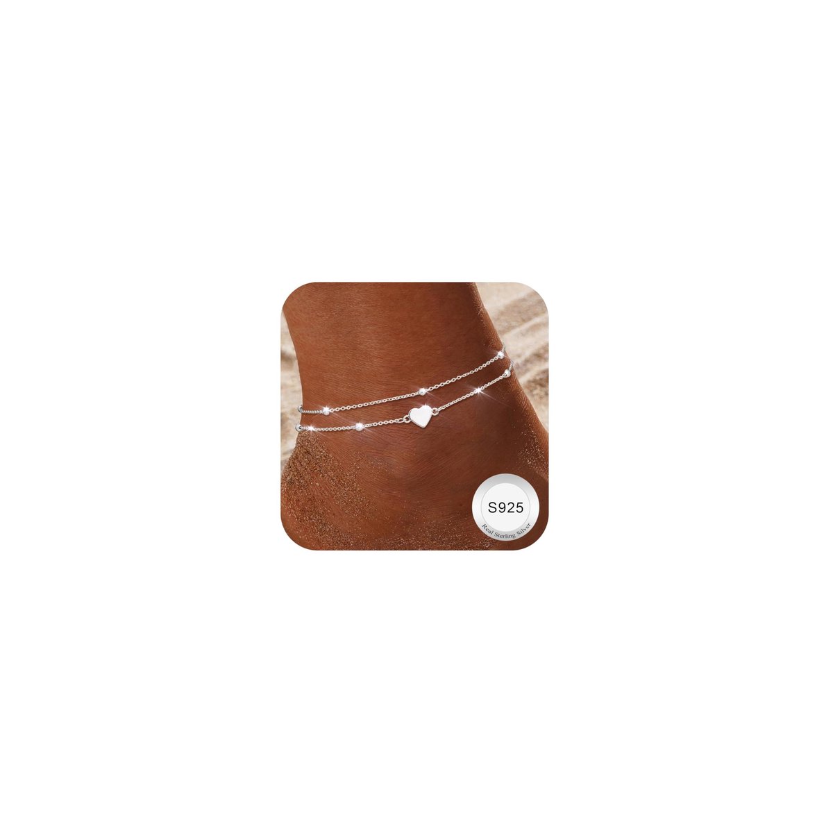 NTHProducts - Anklet Chain - Zilver - Verstelbaar - Hart Kralen - Zomer Strand Sieraad - Perfect als Cadeau voor Meisjes - Inclusief Cadeaubox