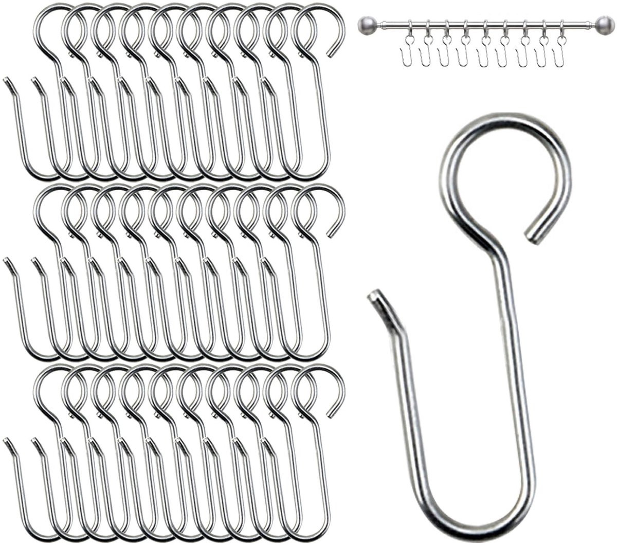 NTHProducts - Curtain Hooks - Heavy Duty - 60 Stuks - Zilver - Voor Gordijnen - Gemakkelijk in Gebruik - Geschikt voor Douchegordijnen