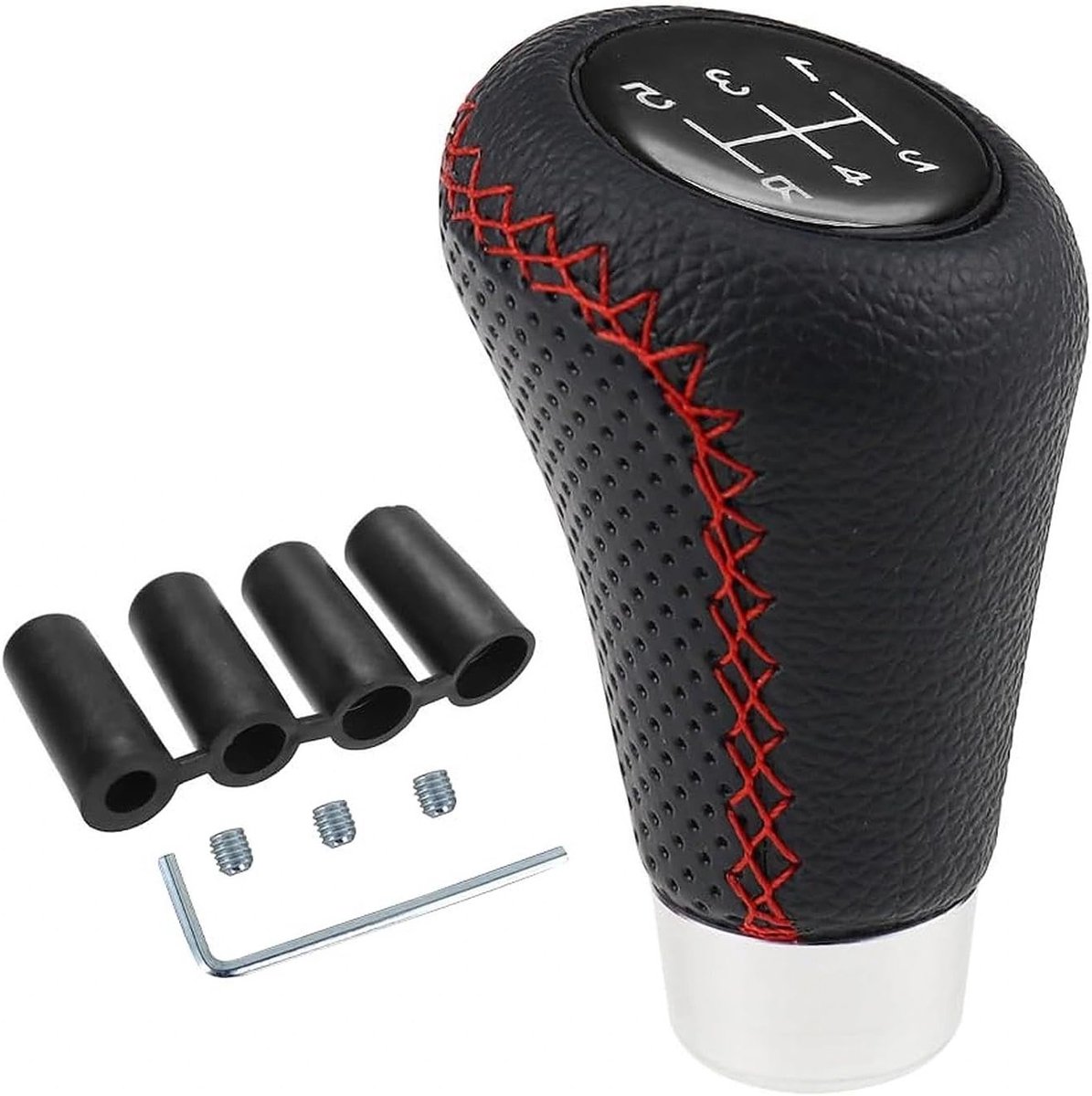 Interchangeable 5-speed autoversnellingspook met universele transmissiekop en 4 adapters voor handgeschakelde voertuigen, geschikt voor leren versnellingsknoppen en eenvoudig te installeren