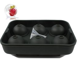 Luxe IJsblokvormen - IJsblokjesmaker - 6 Ronde ijsballen - Ice Ball Maker - Whiskey IJsballenvorm - Voedselveilig siliconen - Makkelijk in te vullen, te gebruiken en te reinigen - Gebruik voor Gin, Whisky & cocktails - Cadeau voor Man - Zwart