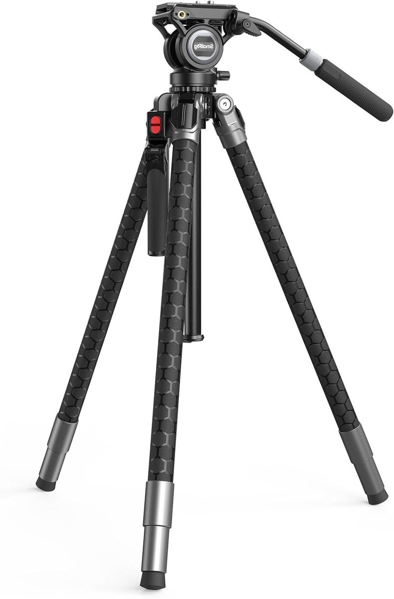 Professionele Aluminium Camera Tripod met Video Fluid Head, 6kg Laadvermogen, Max Hoogte 166cm voor Interviews, Bruiloften en Landschapsfotografie