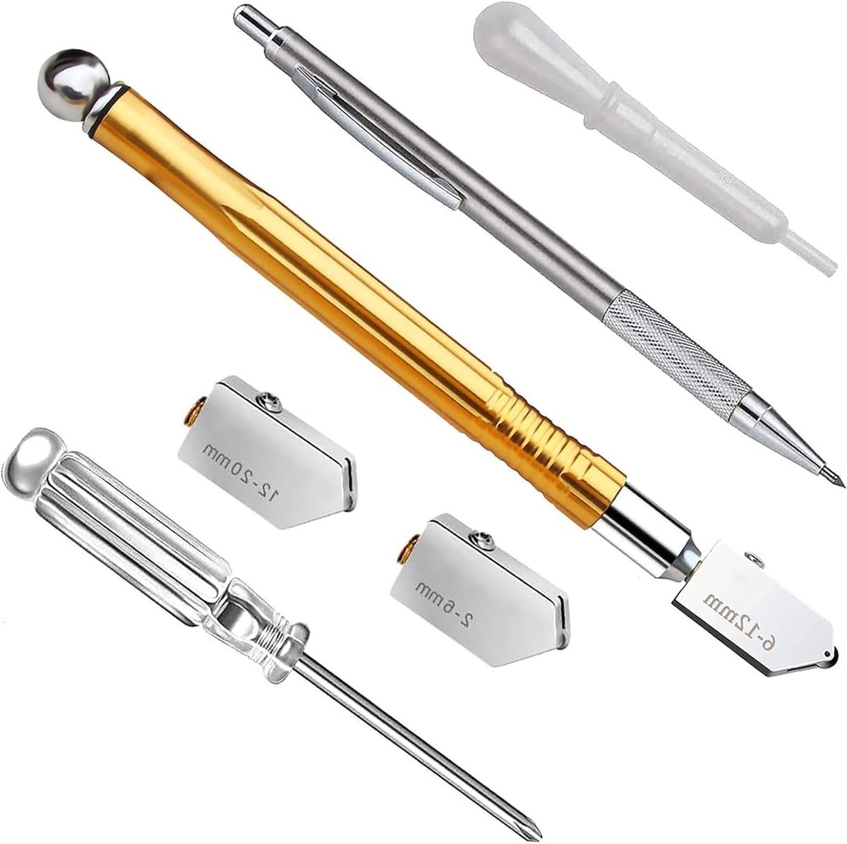 Professionele Glaskapset met 3 Carbide Snijkoppen, Voor Glas, Tegels en Spiegels, 2-20 mm Snijdiepte
