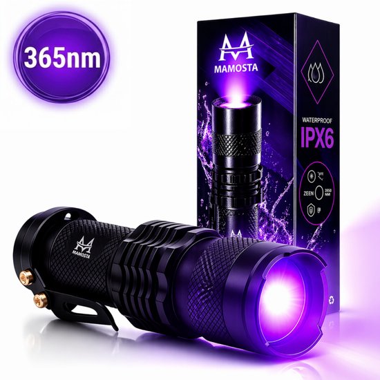 Mamosta® UV Zaklamp - LED Verlichting Zak Lantaarn - Ultra Violet Zoom - Flashlight - Lamp - Blacklight - Geschikt Voor Gebruik Met Dieren En Insecten
