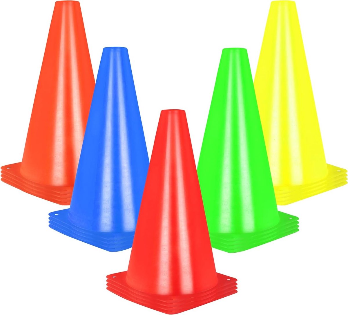 9-Inch Plastic Sport Cones voor Voetbaltraining, Buitenactiviteiten en Feestelijke Evenementen - Set van 20 Stuks in 5 Kleuren