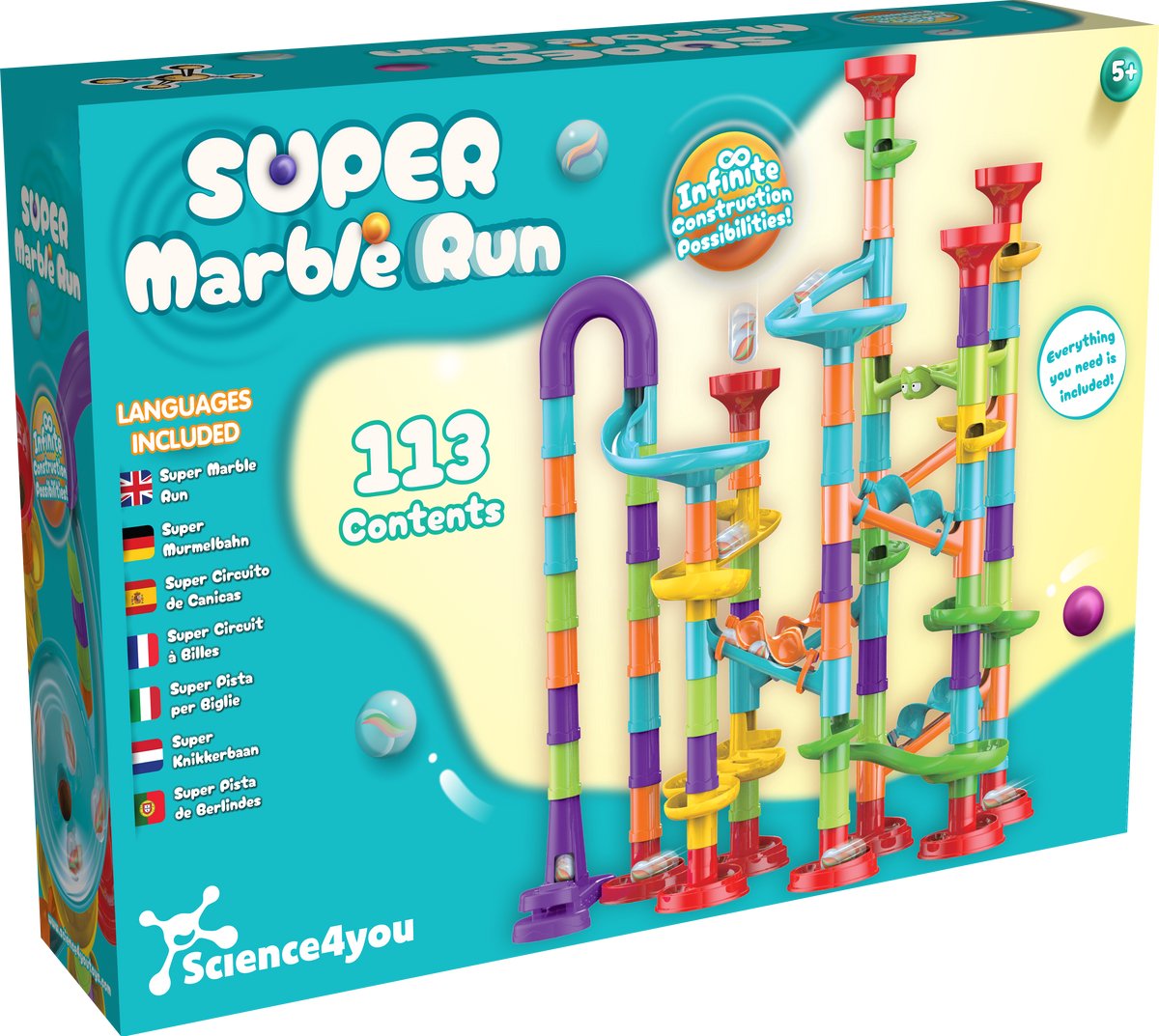 Science4you Knikkerbaan voor kinderen - Knikker Spelen voor Kinderen, 113 Stuks en Knikkers inbegrepen, Educatief Stamspeelgoed voor 3+ jarigen, Cadeau voor Jongens en Meisjes