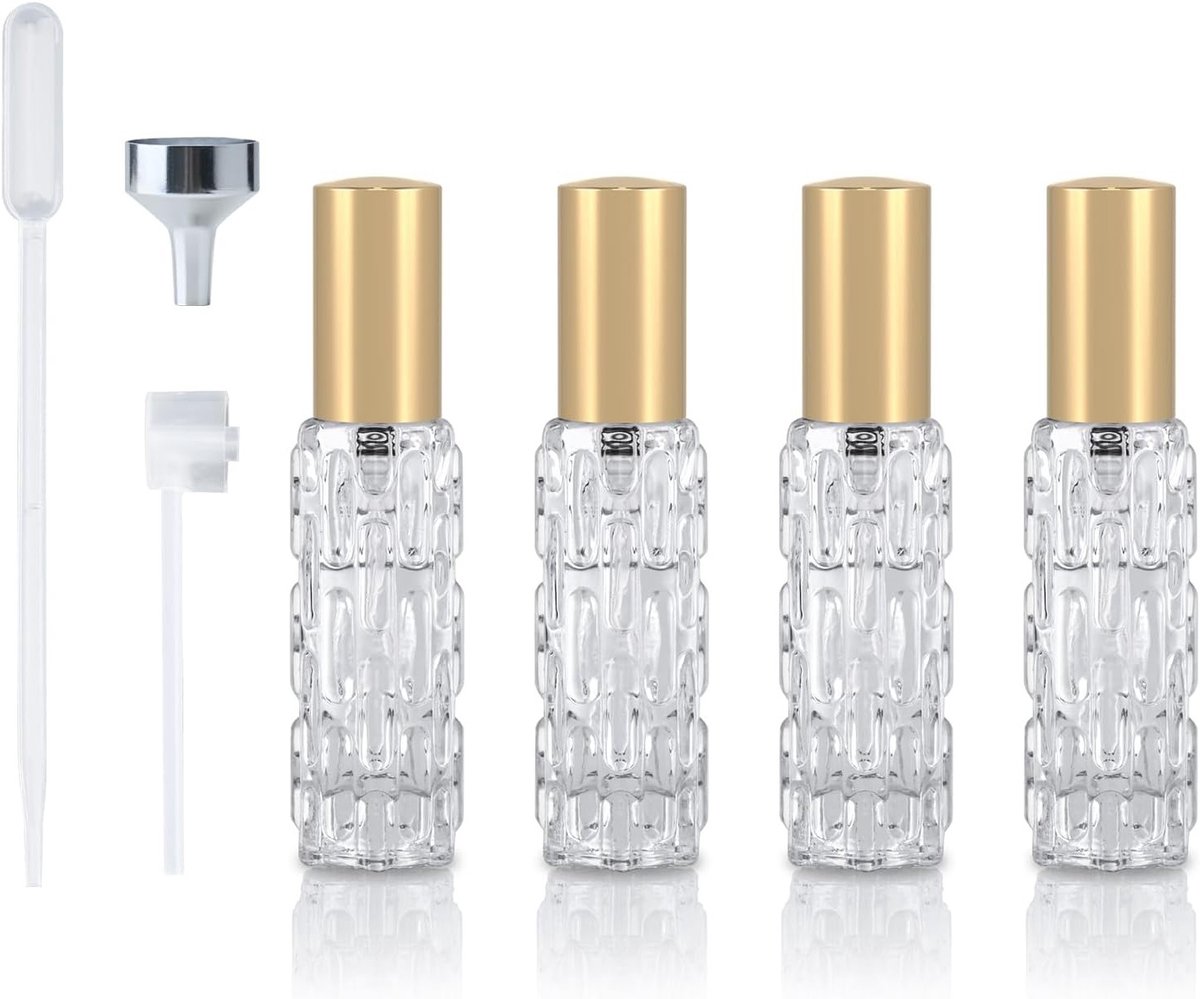 Reis Parfum Atomizer Set van 4 Stuks, Navulbare 10ml Glazen Flesjes, Draagbare Spray Flesjes voor Handtas en Zak, Mini Geur Atomizer voor Gemakkelijk Gebruik